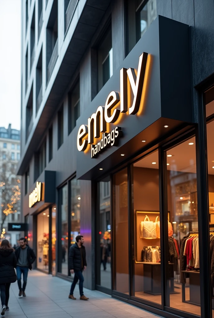Large business sign that says emely_handbags_