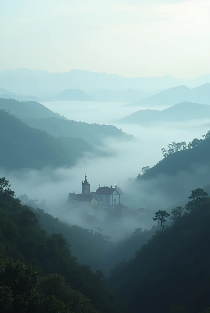 Landscape of Real del Monte Hidalgo with fog