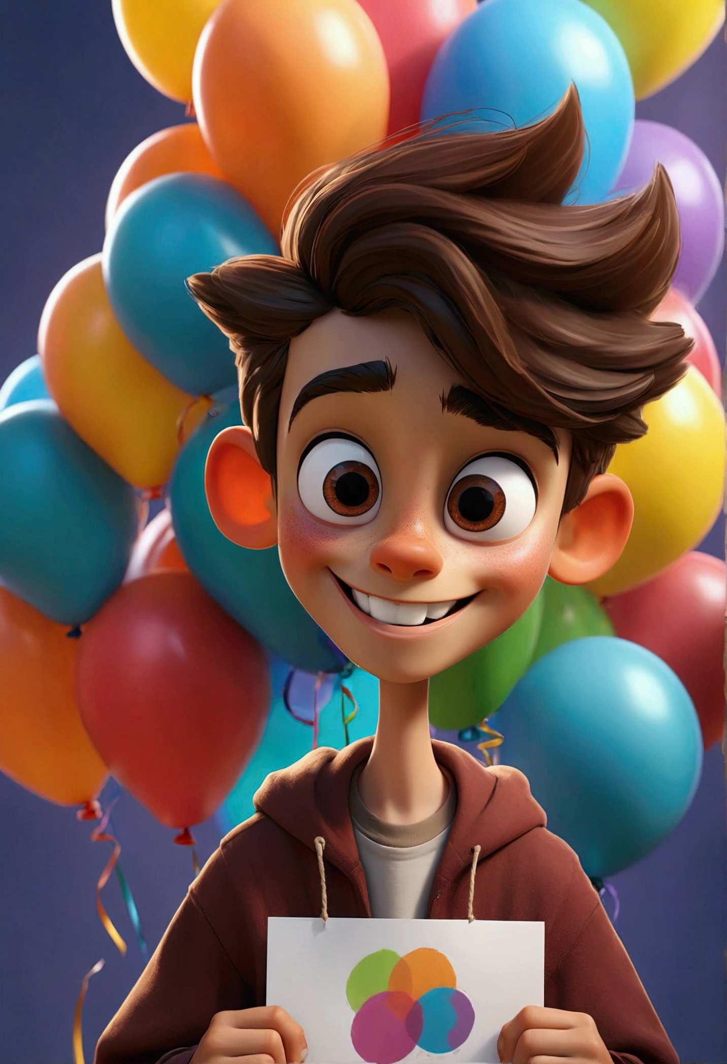 

"Create a vibrant and attractive image of a smiling boy, approximately 10 years old, holding a sign that says &#39;Follow me on Instagram!&#39; with an Instagram icon next to it. The background should be cheerful and colorful, maybe with balloons or stars to highlight the poster. The boy should be dressed in modern, relaxed clothing., and his expression should convey enthusiasm and confidence. The overall style of the image should be friendly and inviting.."