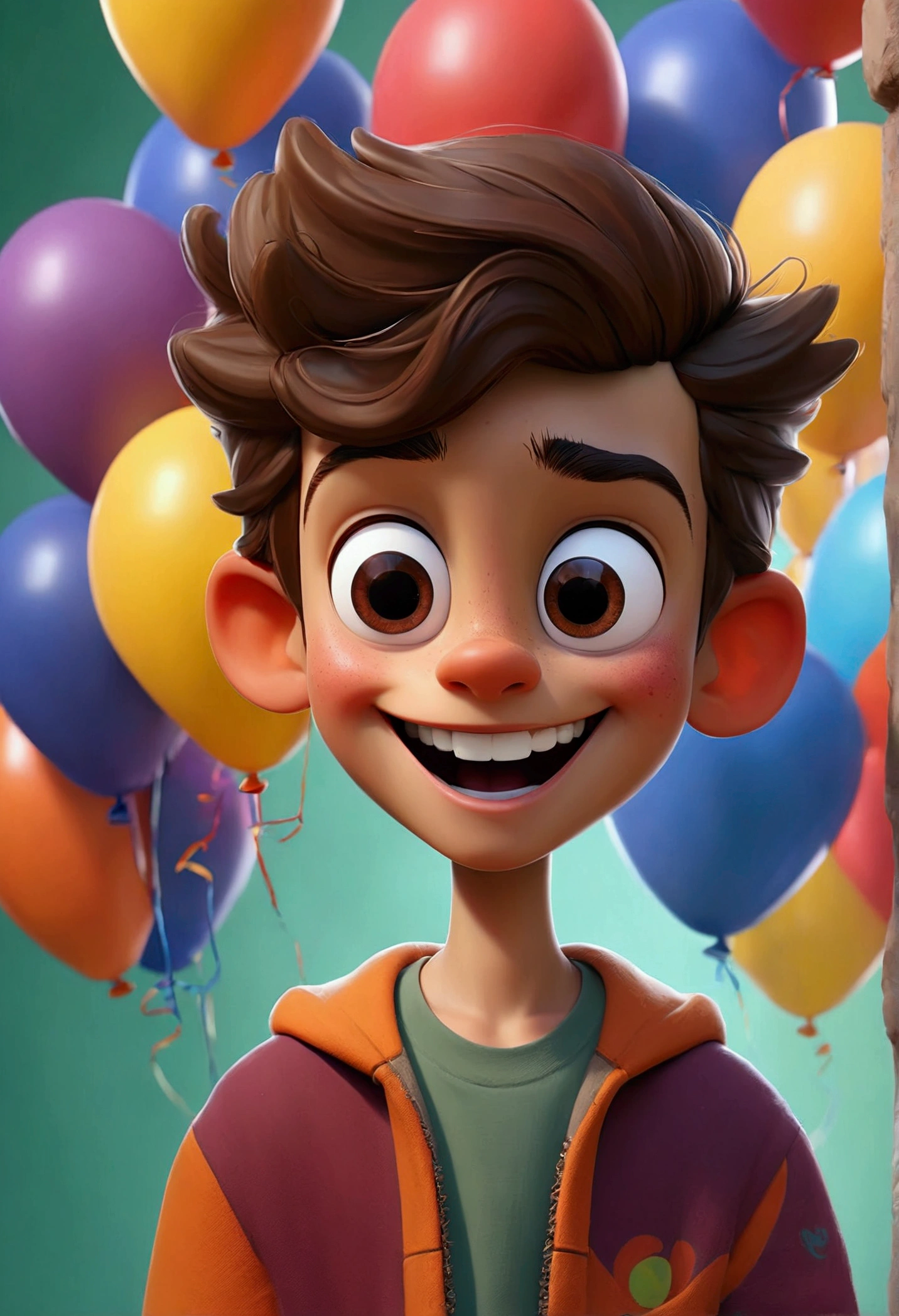 "Create a vibrant and attractive image of a smiling boy, approximately 10 years old, holding a sign that says 'Follow me on Instagram!' with an Instagram icon next to it. The background should be cheerful and colorful, maybe with balloons or stars to highlight the poster. The boy should be dressed in modern, relaxed clothing., and his expression should convey enthusiasm and confidence. The overall style of the image should be friendly and inviting.."