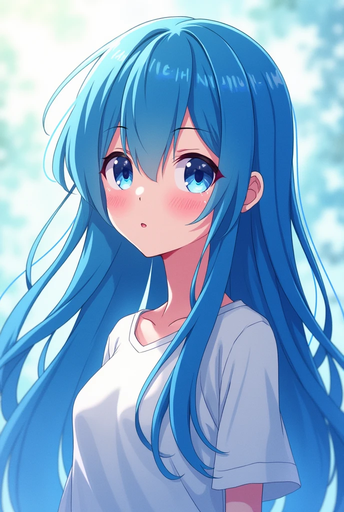Long blue haired teenager amine