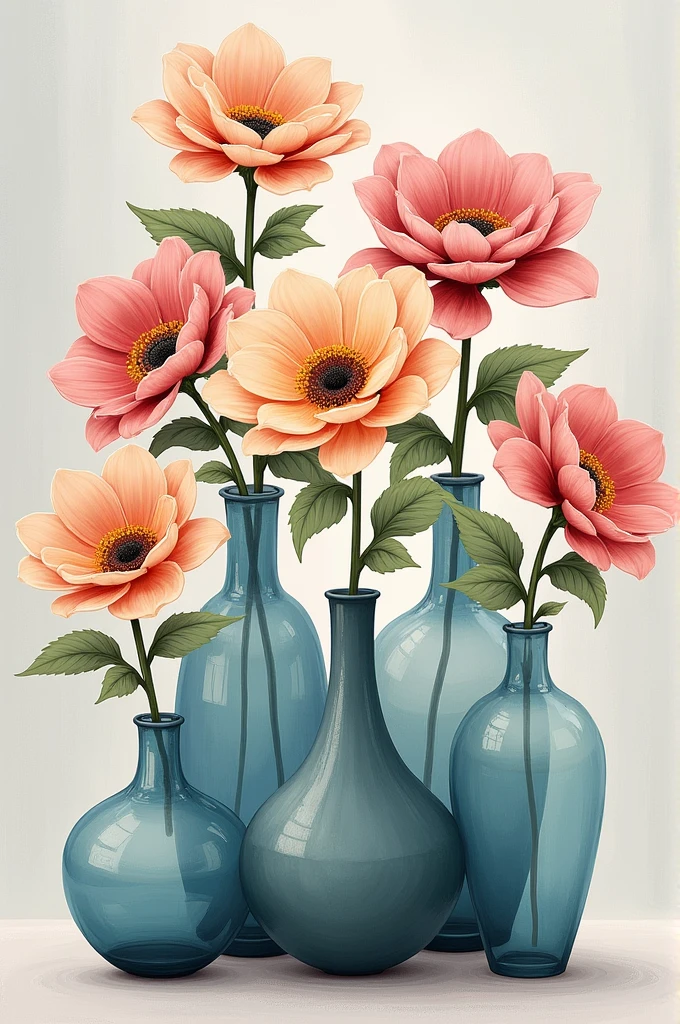 Let there be several vases and each one have flowers.