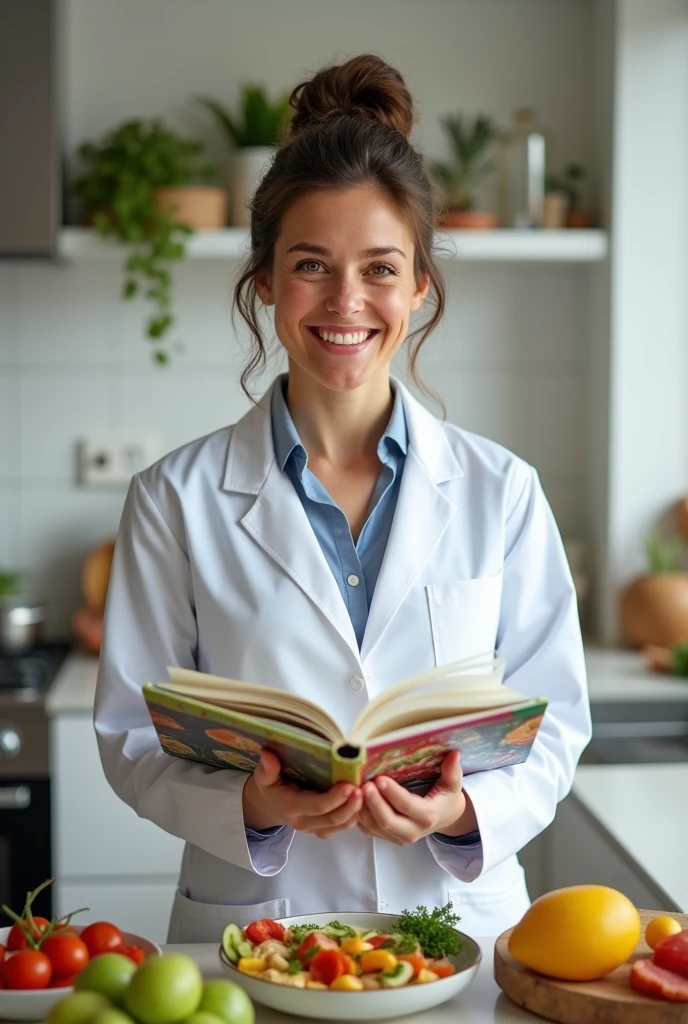I want a nutritionist person teaching with a recipe book in hand
