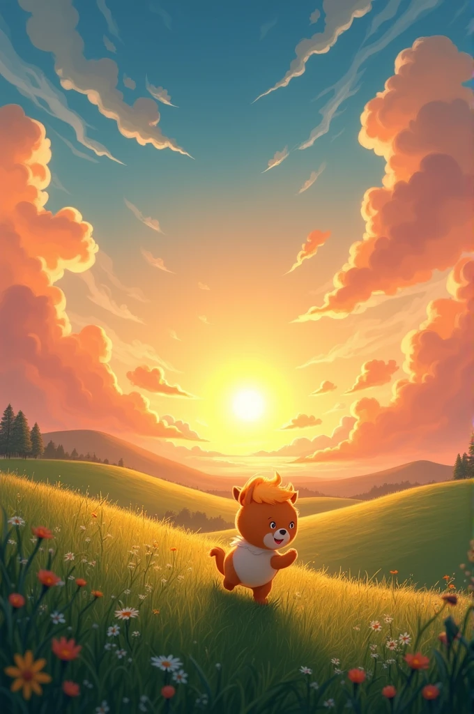 Animated sky with a sunset and a  playing in the background of the field 