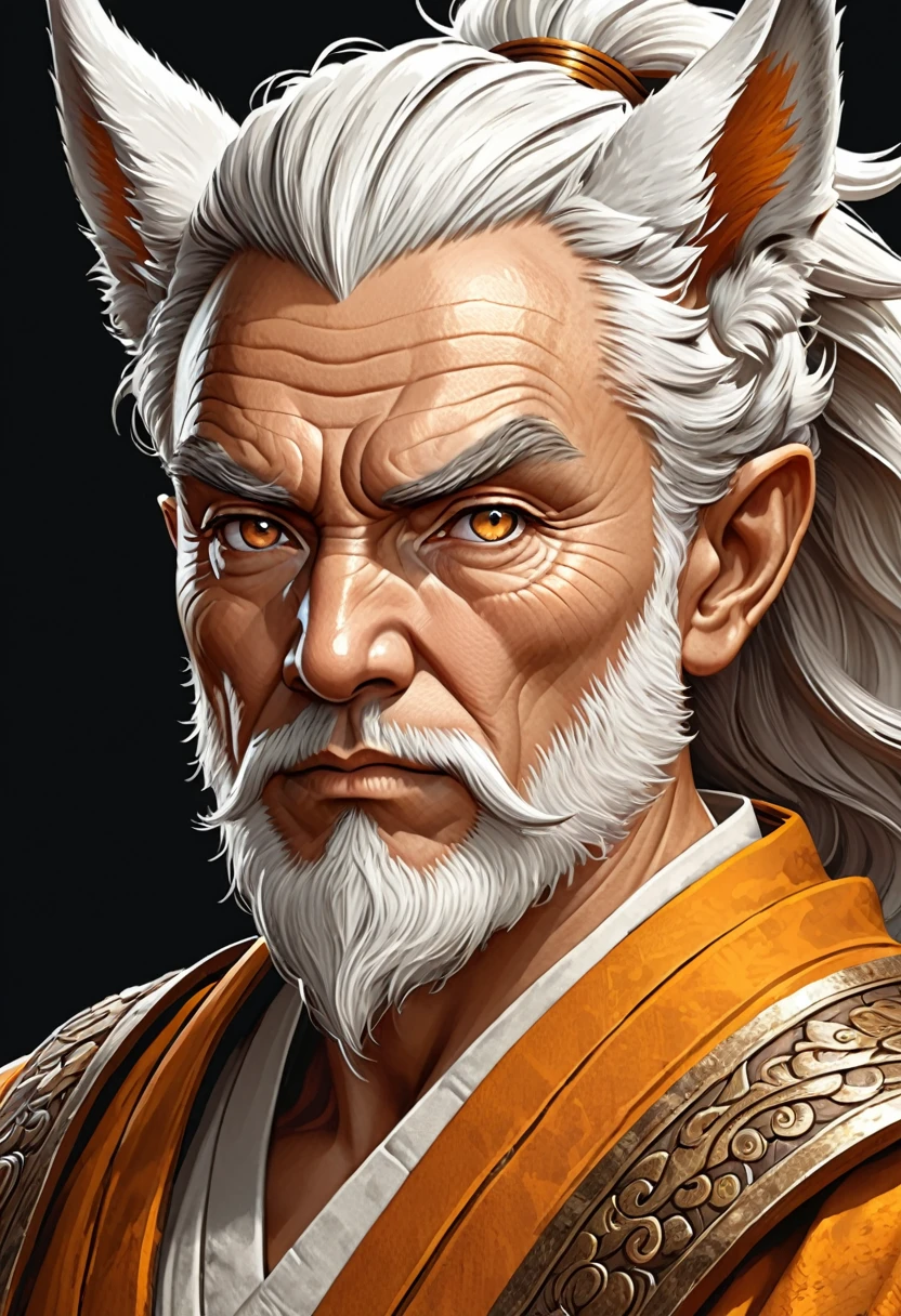 Anthropomorphic masculine kitsune-satyr monk. Old, wrinkled ancient, wise face. long detailed fingers. Official Art – An Award-Winning Digital Masterpiece In 4K Ultra HD, Extreme Detail And Intricate Realism. Symmetrical Face. This Concept Art Brought To Life By The Hands Of Artists Like Wlop & Artgerm In A Stunning 2D Vector Illustration.  Background Is A Panoramic Vista.
