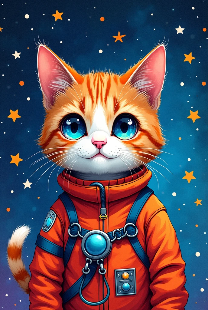 graffiti, scribble, Cartoon by Petra Cortright, Highest quality, masterpiece, 猫work, Representative works, Official Art, Professional, Super intricate details, 8k, Cat Art, Colorful background space cat,Space Background, star, Milky Way,Cat in a spacesuit、star空、Milky Way