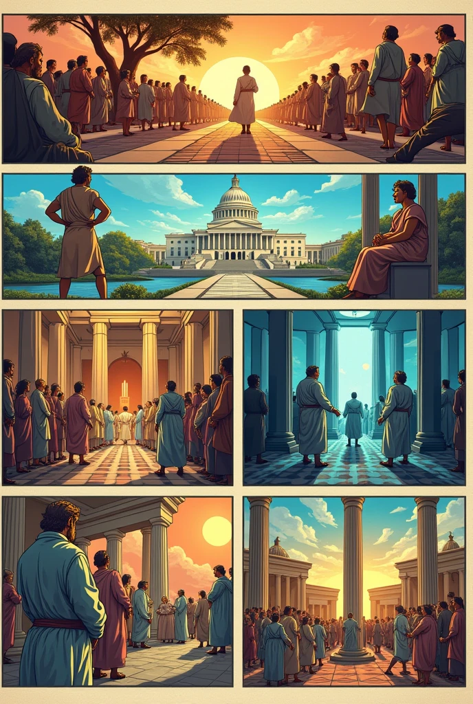 A comic strip about the history of political sciences in 6 images