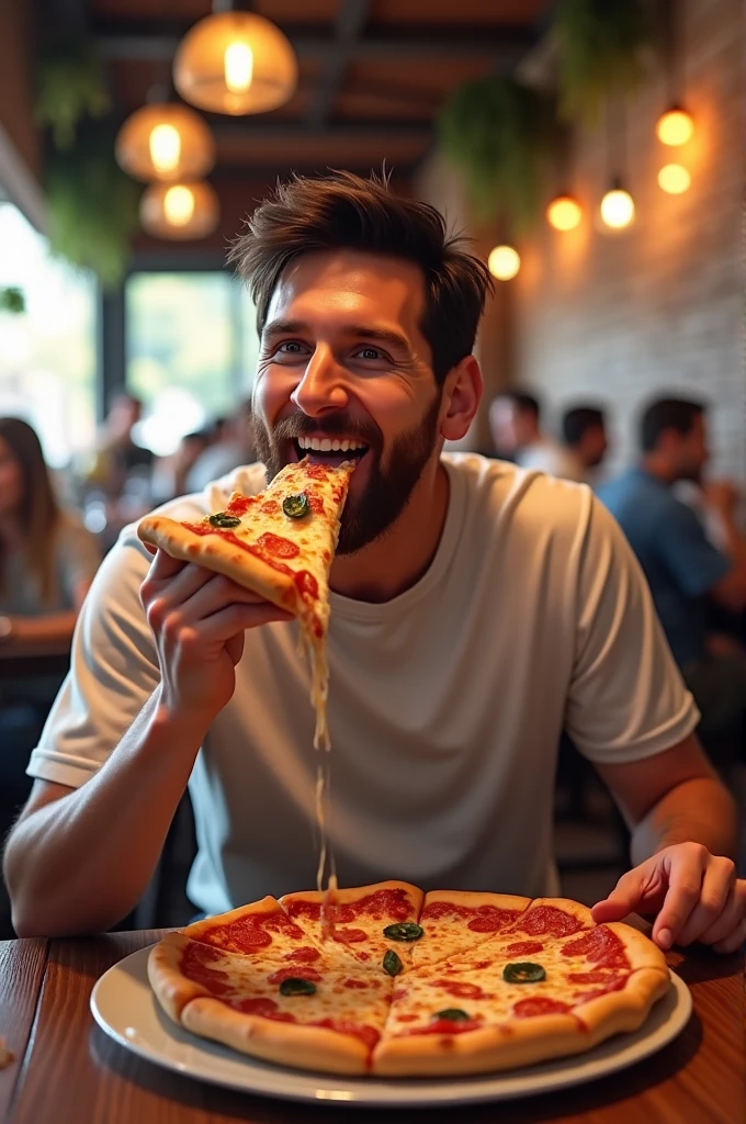Messi eating pizza