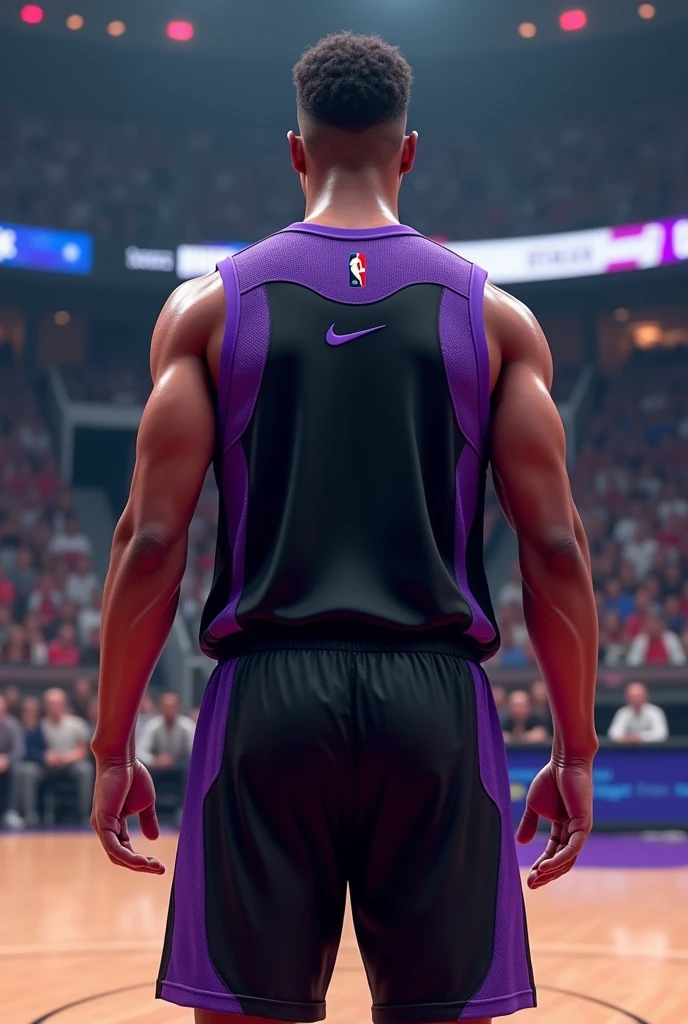 Basketball jersey and shorts with black purple colors