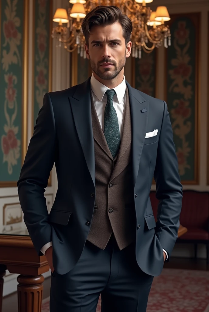 Create stunning AI artwork,Capture the essence of a confident and charismatic multimillionaire,Wear impeccable tailor-made suits, The context is the context that reflects affluence and success. Infuse artwork with a sense of power, Elegance, and refined, Use your creative AI technology to bring this vision to life