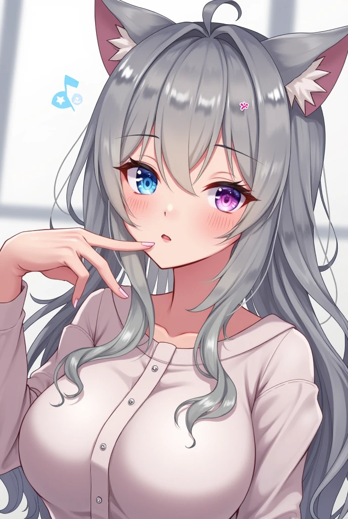 Pornographic images、anime、cute、Cat ear、beautiful girl、tits、Nipples, Ultra-high resolution, (女の子1 person, 1 person), (Color changing eyes, Very detailed, Expressive shine, Sparkling, Shining Eyes), Very detailed目, Very detailed顔, Random Hair, (Silver grey color),
