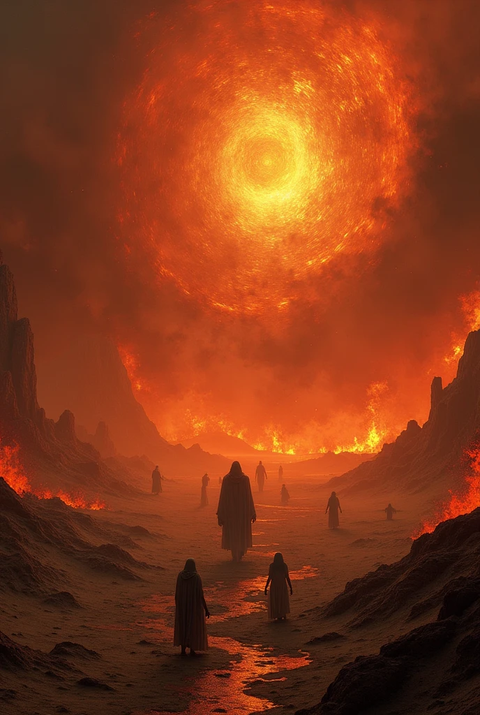 Image of the seventh circle the violence of The book The Divine Comedy the blasphemers and sodomites are in a burning desert under a rain of fire