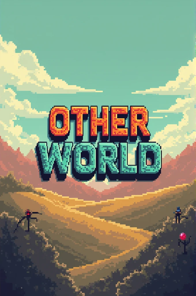 Create an image of a title that says "other world" in 2d pixel art with an old style