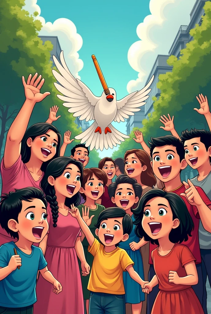 buwan ng wikang mapagpalaya Philippines
pilipinos and dove with pen and paper cartoon