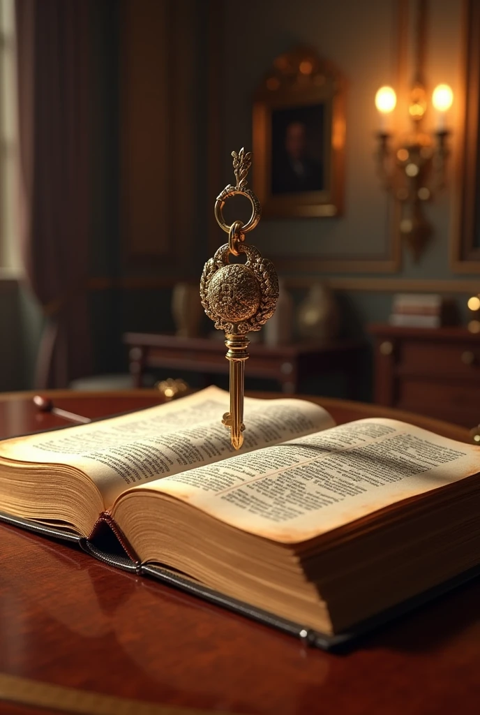 A fancy car key dropped from the Bible. in a fancy house office, pixar style, 3d , high-aesthetic, cinematic, masterpiece
