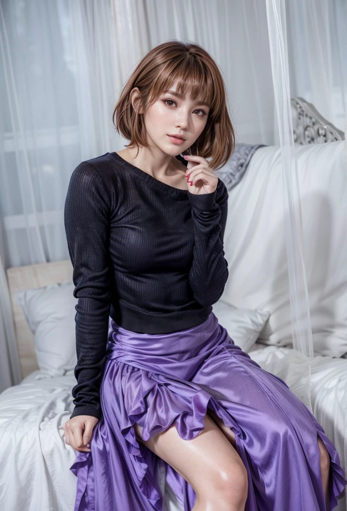 Kasumi, brown eyes, (best quality, ultra detail), (realistic:1.37), beautiful and detailed face, ultra-realistic texture, Delicate face, delicate body, red lipstick, bright colors. high definition, 8K, with a sexy and seductive expression