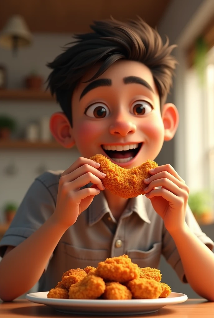 Alfredo eating fried chicken