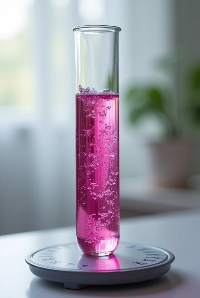 a grape soda placed in a test tube and in turn the test tube on a scale that shows its weight