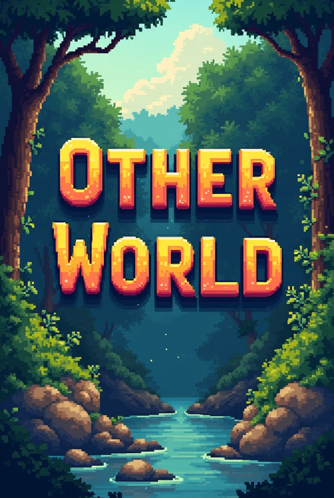 Create an image of a title that says "other world" in 2d pixel art with an older style more in nature and something more pixel art that same but without so much softness