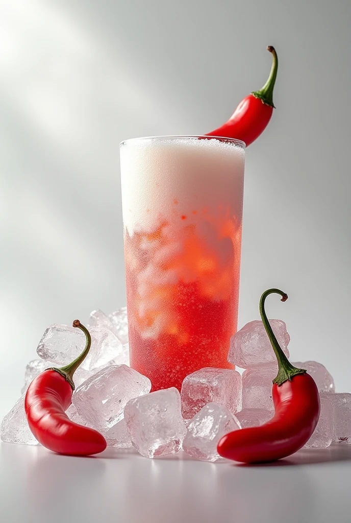 Foam glass with ice and whole red jalapeños