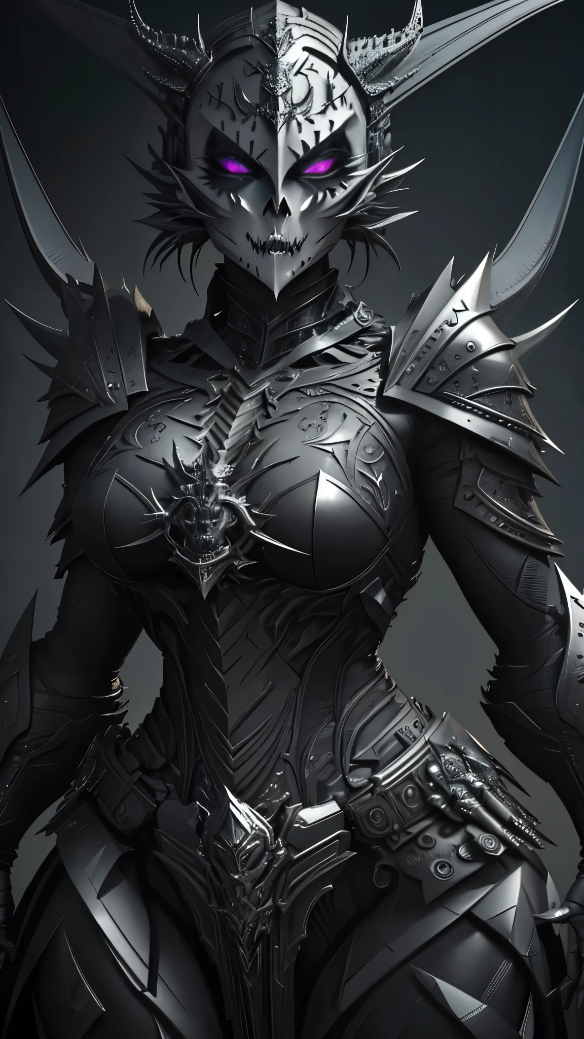 ((Highest quality)),(Ultra-high resolution),(Super detailed),(Detailed Description),((The best CG)),(masterpiece),Highly detailed art,(Art with precise detail:1.5), (Dark fantasy:1.6),(Female Antiheroes:1.6),(Sharp, beautiful and well-defined face:1.5),(Sharp and heavy makeup:1.7),Skeleton bodysuit with large cutouts at the chest:1.8,Sharp Long Boots:1.4,Skull Head Accessories
