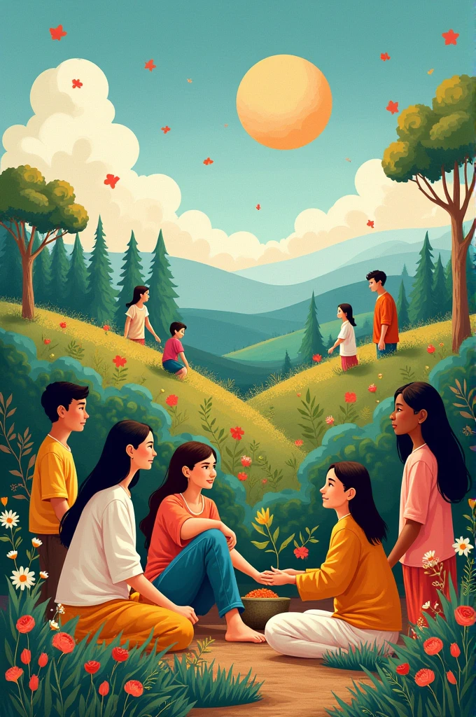 Create a graphic design where people are creating a culture of peace