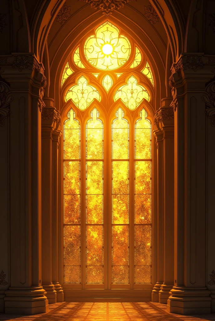Wonderful stained glass window in golden yellow tones