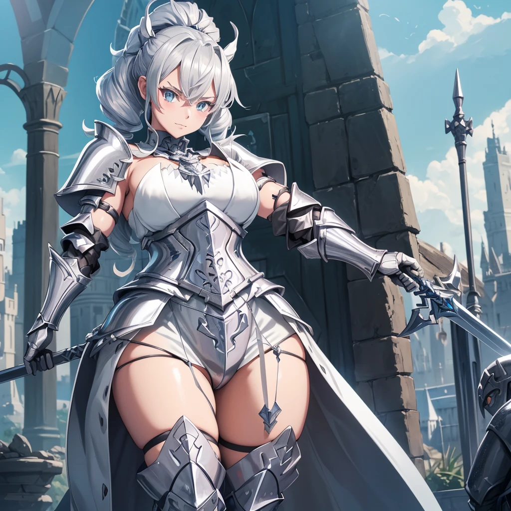 anime girl with sword and armor in a fantasy setting, armor girl, detailed key anime art, covered in full silver armor, high detailed official artwork, with sleek silver armor, cushart krenz key art feminine, sliver ice color reflected armor, from arknights, full portrait of magical knight, trending on artstation pixiv, silver armor, glossy white armor