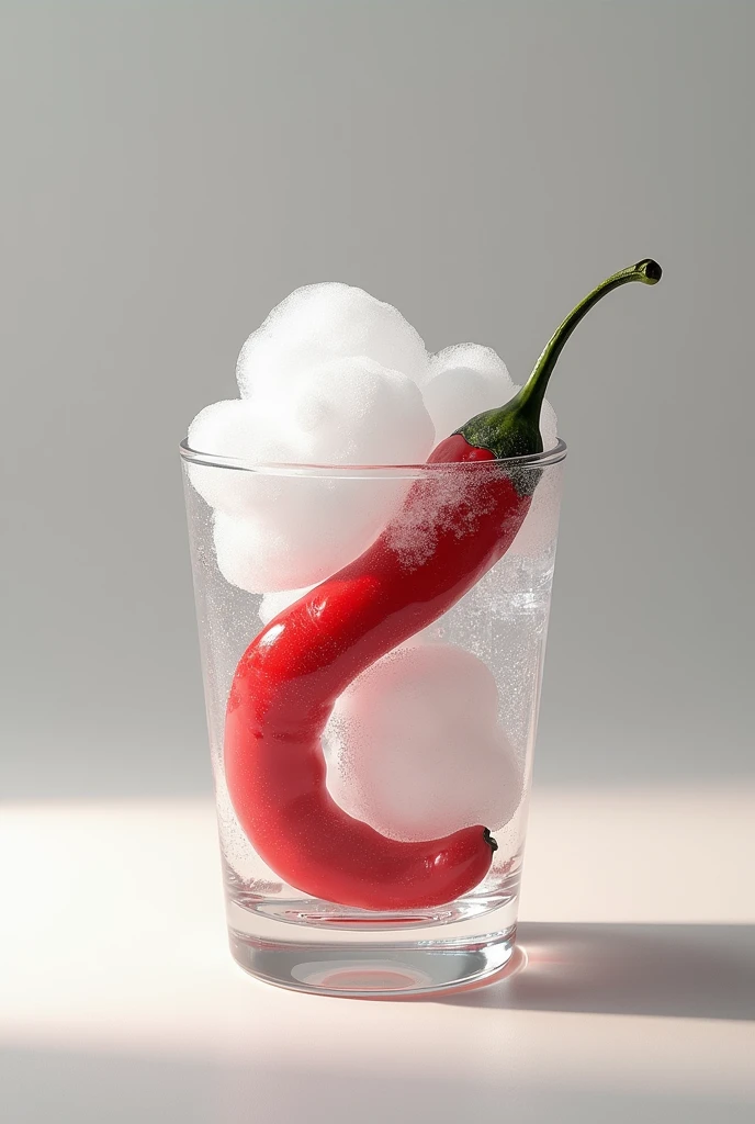 Foam glass with ice and whole red jalapeños like mango