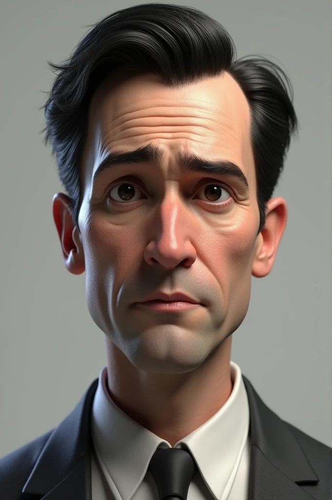 Create 3D character white man 40 years old with thin hair black eyes standing
