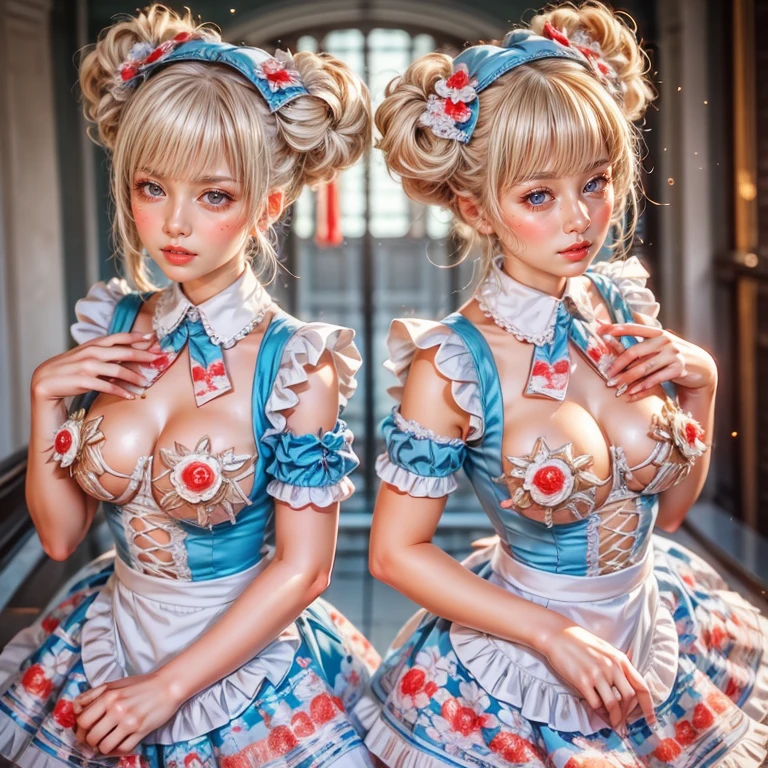 SFW, ExtremelyDetailed (((Kawaii Maid Girls Group in a row:1.37))), Childish perfect face, Reflective Eyes, Detailed(Delicate Clothing textures), Dynamic Joyful Expressions LifeLike Rendering, (Specular Reflection:0.2), TopQuality 8K Ultra-detailed masterpiece (ProfessionalPhoto:1.37), (Acutance:0.8), (Luminism:1.28), (Renaissance art style), (Light particles:0.75), (Muscle:-0.5), (from side ) 