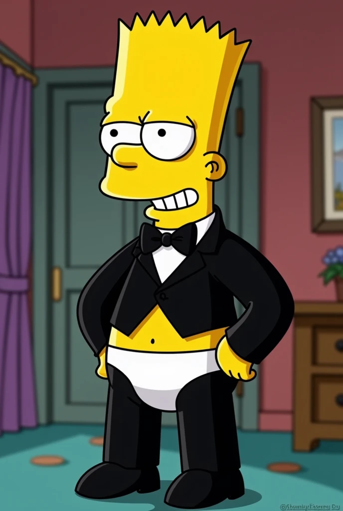 bart simpson black evening suit, adult marge simpson white underwear
