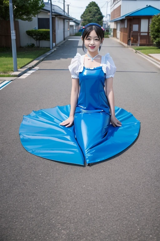 Live Action A Japanese and two researchers Wearing a blue rubber dress Mermaid. Clown Makeup latex Blue face