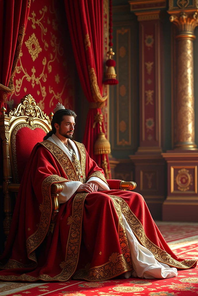 Luxurious red royal room, side view 