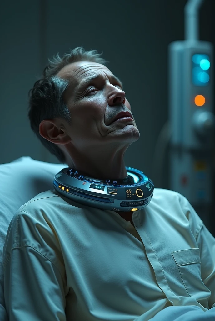 A person who feels sick but has a collar that is monitoring their health
