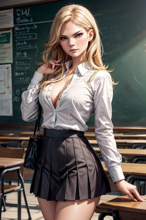 (Jennifer Morrison), young girl face, a beautiful school girl, 1girl, blushing, raising her skirt, cute white panty visible, buttocks, cute butt,detailed face, big detailed eyes, detailed eyes, detailed lips, pink lipgloss, long eyelashes, intricate uniform, white shirt, open collar, firm chest, e cup tits, small breasts, slim body, pleated skirt, thighs, (best quality,4k,8k,highres,masterpiece:1.2),ultra-detailed,(realistic,photorealistic,photo-realistic:1.37),HDR,UHD,studio lighting,ultra-fine painting,sharp focus,physically-based rendering,extreme detail description,professional,vivid colors,bokeh,photorealistic,elegant,cute,charming; classroom, benches, chalkboard writing, realistic detailed hands, 