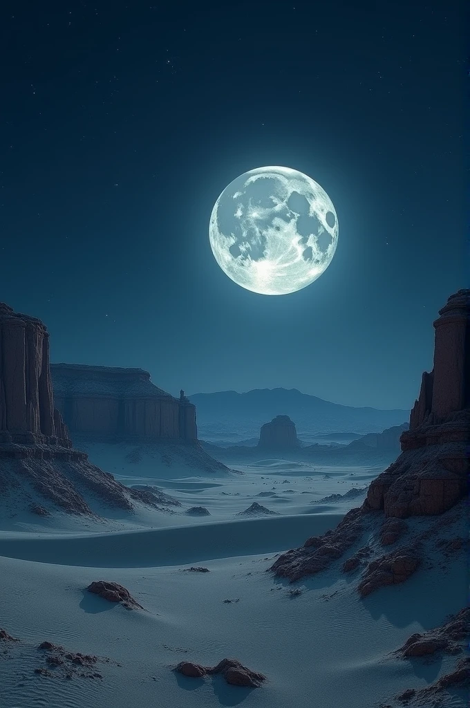 A full moon , in a desert sky