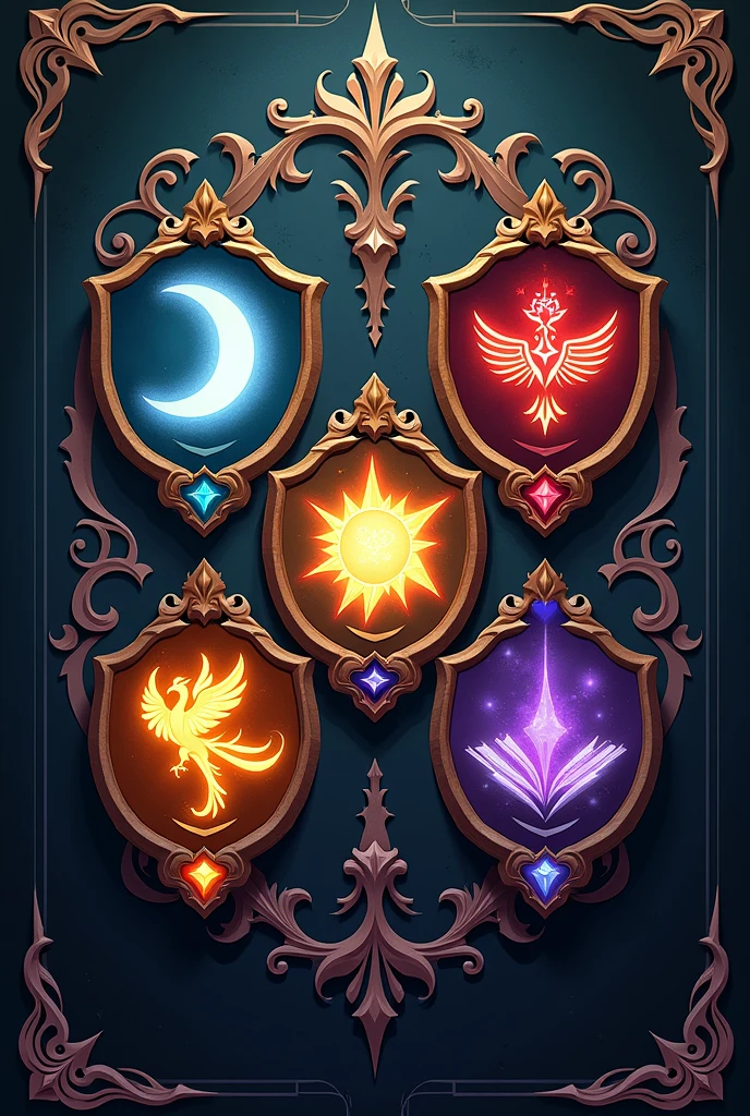 I want to create a cover for my ff. It's something like Hogwarts., but not that. There will be other faculties there., names etc.. Name of the Academy: Hazbin Description of the emblems of the houses:
### 1. **Faculty of Nocturne (Nocturnis)**
- **symbol**: moon, surrounded by shadows or haze. moon может быть полумесяцем или полной, with shadows, which seem to embrace her, creating a mysterious atmosphere.
- **Colors**: Navy blue, black, silver.
### 2. **Faculty Aurorum (Aurora)**
- **symbol**: A shining beam of light or sun. It could be a bright solar disk with rays, which symbolize protection and light.
- **Colors**: gold, WHITE, light blue.
### 3. **Faculty of Flamma (Flamma)**
- **symbol**: Blazing Fire or Phoenix. fire phoenix, soaring upwards, with long tongues of flame, reflecting strength and energy.
- **Colors**: red, orange, black.
### 4. **Faculty Librarium (Librarium)**
- **symbol**: Open book or alchemical sign. You can depict an ancient book with alchemical symbols or mystical light hovering around it..
- **Colors**: dark green, gold, brown.
You can use these descriptions to create faculty symbols in graphic editors or just for inspiration..