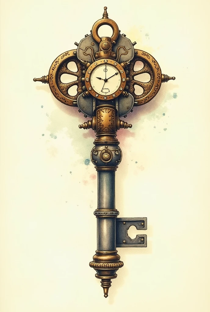 Vintage Watercolor steampunk猫,steampunk, gear, key,ゴーグルとgearを身につけた猫
