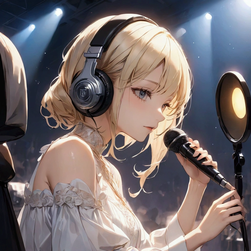 Live Broadcast、With a girl、microphone、Headphones