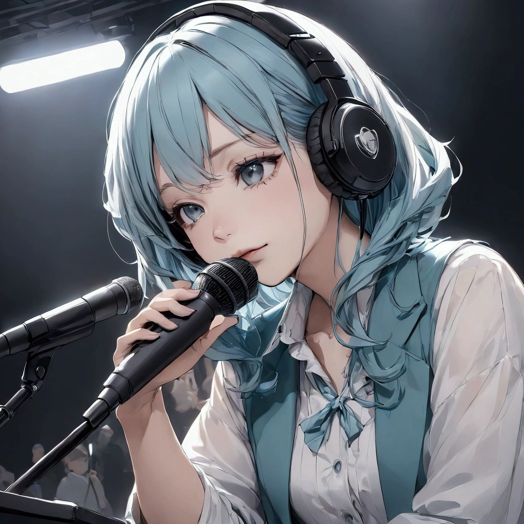 Live Broadcast、With a girl、microphone、Headphones