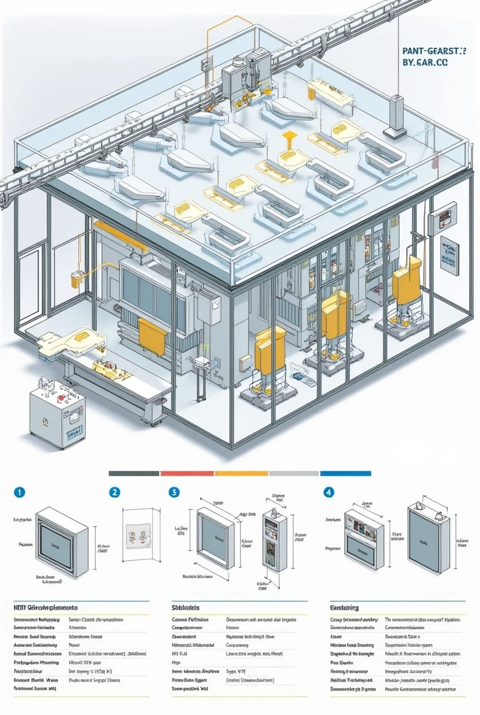 A general diagram of an industrial automation system with an emphasis on safety switches on protective doors and covers. The diagram should highlight how these switches interrupt the operation of the machines to ensure safety..
