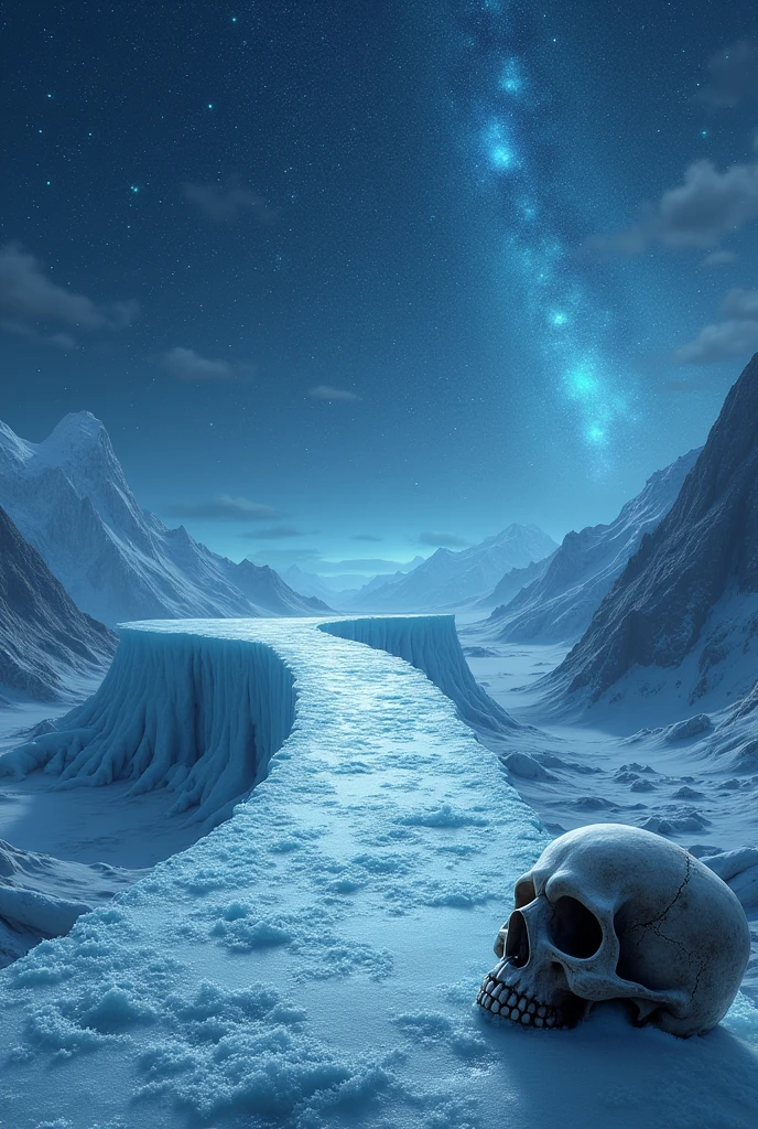 The ice bridge with the Ursa Major constellation in the background and a skull nearby