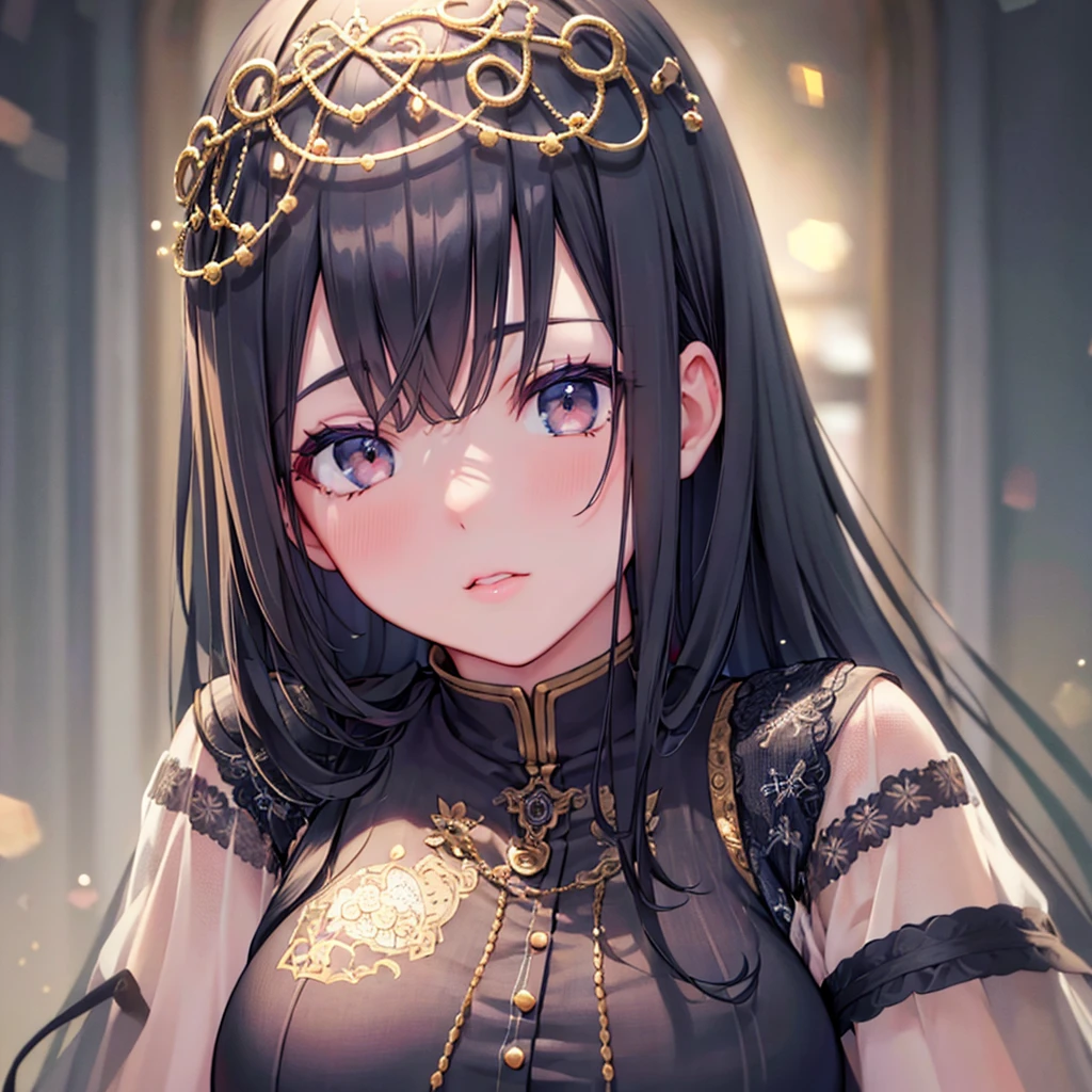 デフォルメ、a girl with long black hair, beautiful detailed eyes, beautiful detailed lips, beautiful detailed face, large breasts, realistic, photorealistic, photo-realistic:1.37, (best quality,4k,8k,highres,masterpiece:1.2),ultra-detailed,(realistic,photorealistic,photo-realistic:1.37),HDR,UHD,studio lighting,ultra-fine painting,sharp focus,physically-based rendering,extreme detail description,professional,vivid colors,bokeh,portrait