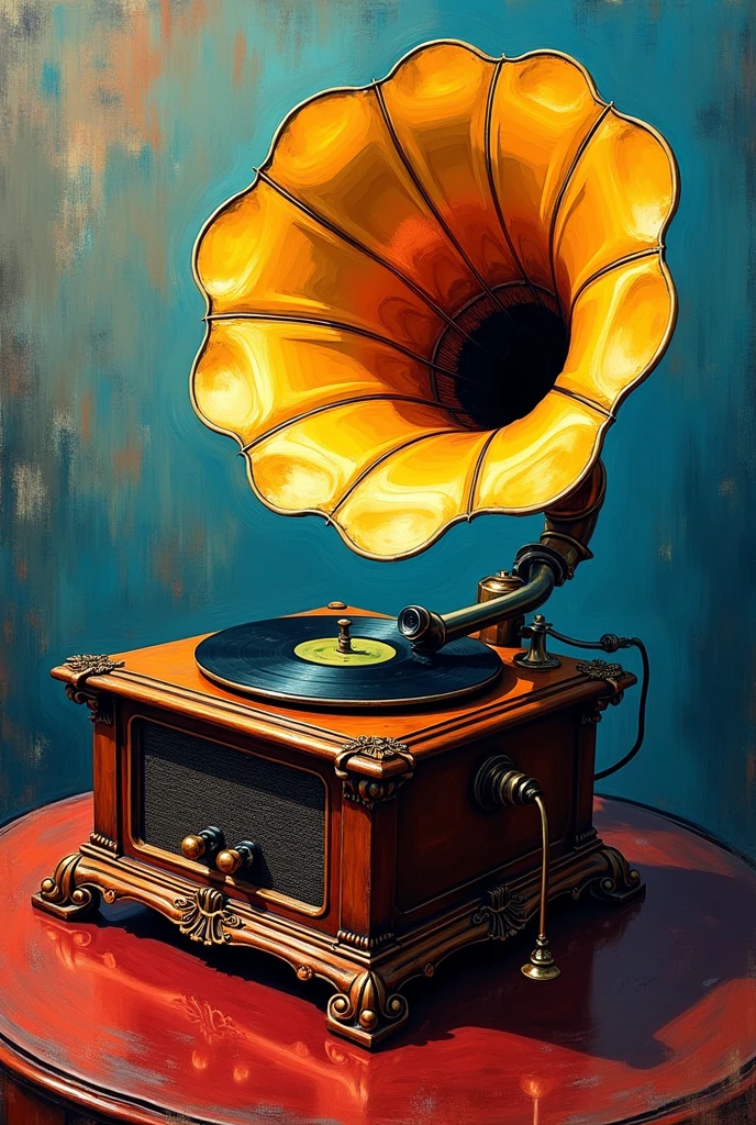 Antique record player in expressionist art style