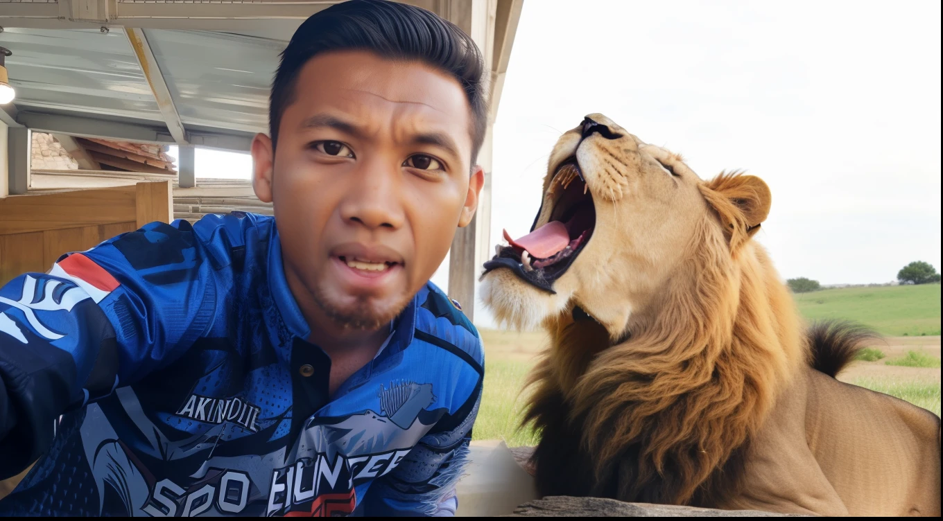 The lion opens its mouth to bite