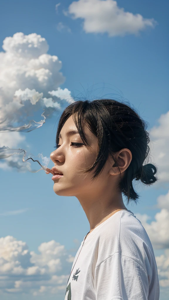 Fish smokin in a sky simple anime style