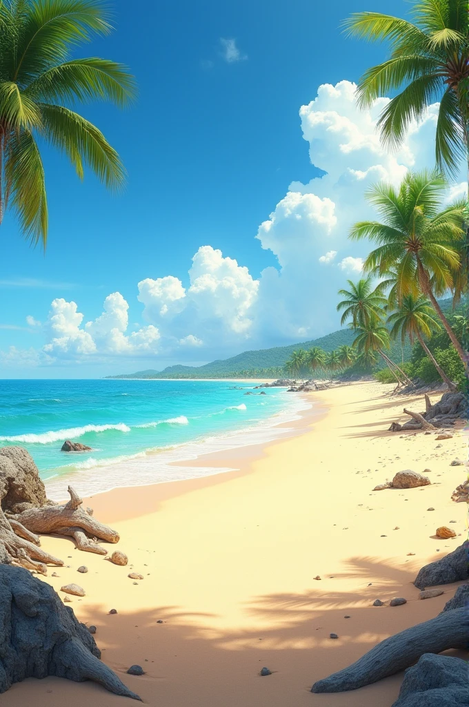 I want a beach landscape with plenty of room to set up a cabin