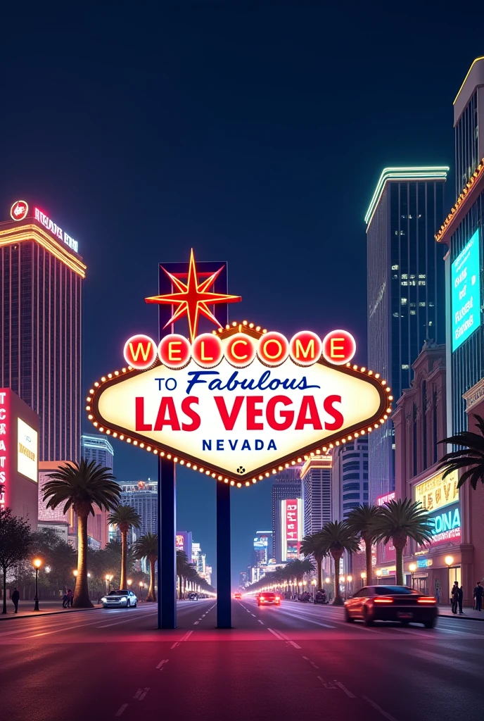 A realistic design, detailed, Las Vegas themed, that will be used as a background for a countdown, focused on the lyrics of Welcome Las Vegas and casino games casinos