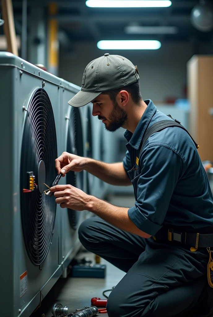 Generate me an image of an air conditioner under repair